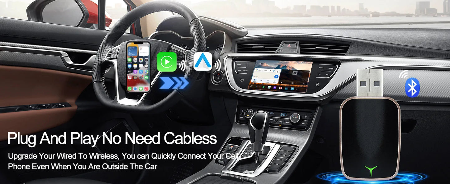 Mini Wireless Carplay Adapter Android Auto AI Smart USB Dongle 2 in 1  WiFi Fast Connect for Benz Chevrolet Ford Honda Toyota