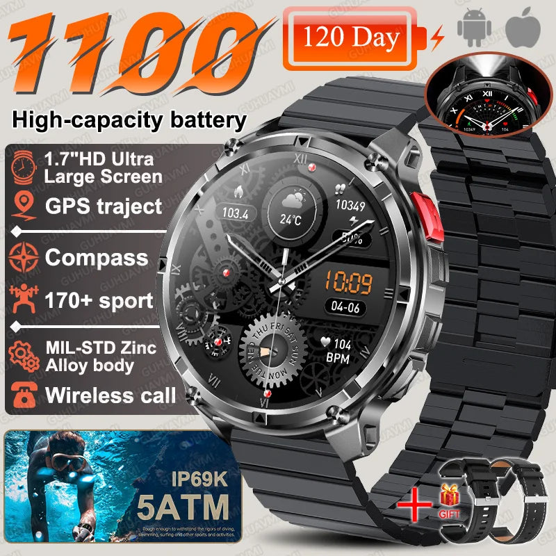 2026 New T-REX 3 PRO 1100mAh Large Battery Smart Watch 10ATM Waterproof GPS 1.7" HD AMOLED Call Sports Flashlight Smartwatch Men