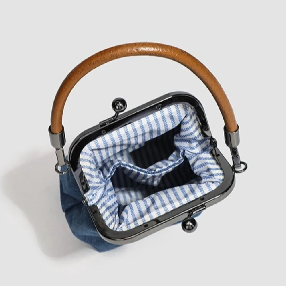 New Vintage Style Women Handbag Fashionable Navy Blue Designer Shoulder Bag Versatile Lady‘s Denim Purses Crossbody Bags