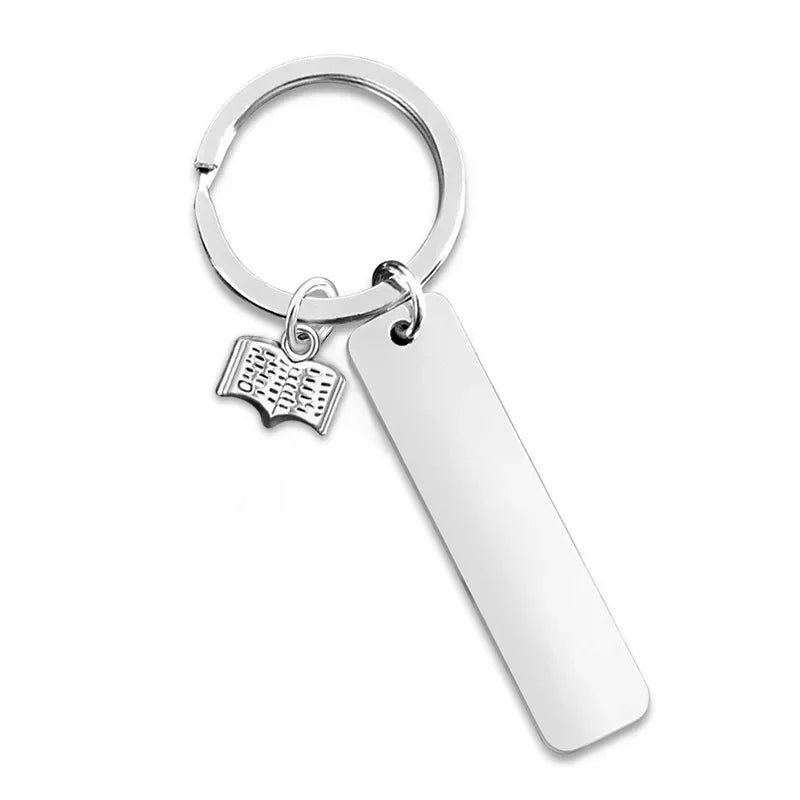 New Style Stainless Steel Custom Logo Name Keychain Rectangular Hang Tag Metal Key Ring Advertising Holiday Engraved Laser Gift