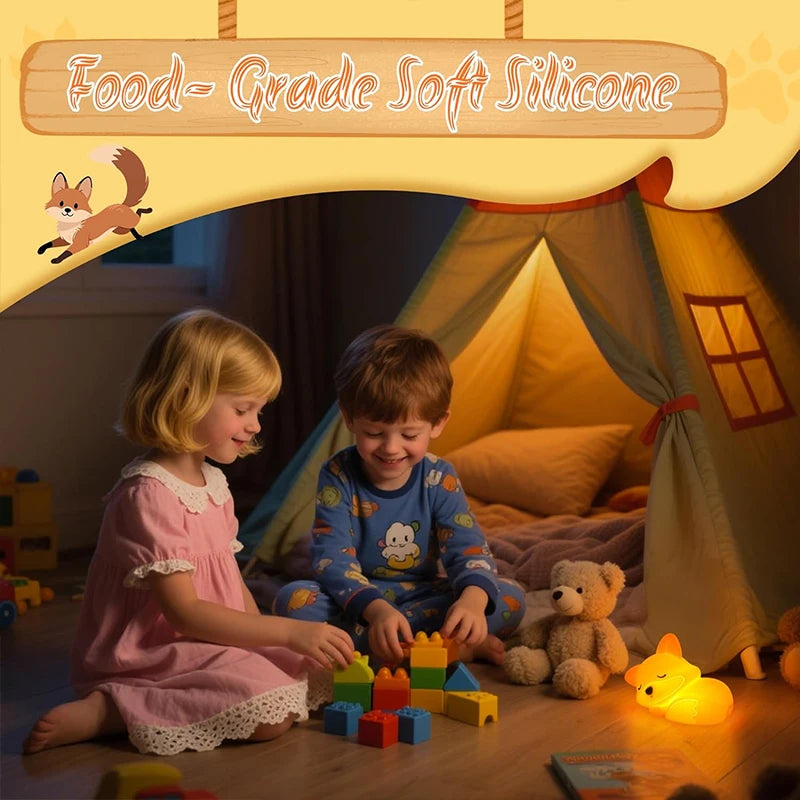 Fox Night Light, Squishy Silicone Lamp Novelty Gifts, Rechargeable Dimmable Timer Bedside Touch Nightlight for Breastfeeding