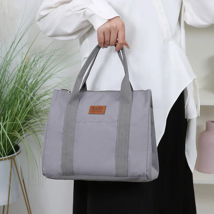 Solid Color Lunch Bag, Tote Bag with Foil Inner Zipper Closure Large Capacity Portable, Work, School, Utility Bag with Meals