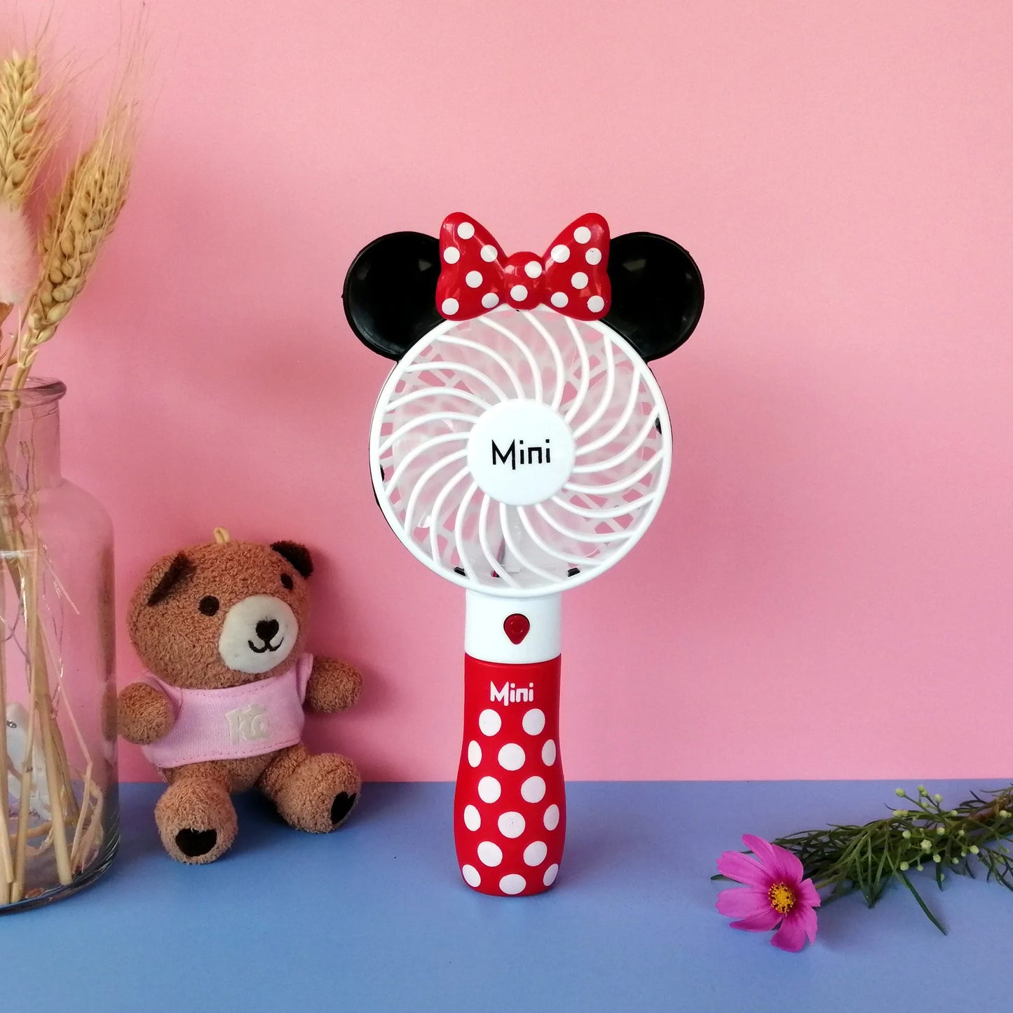 Handheld USB Charging Fan Cartoon Anime Character Mickey Mouse Shaped Desktop Electric Fan Kawaii Night Light Fan Toys Gif