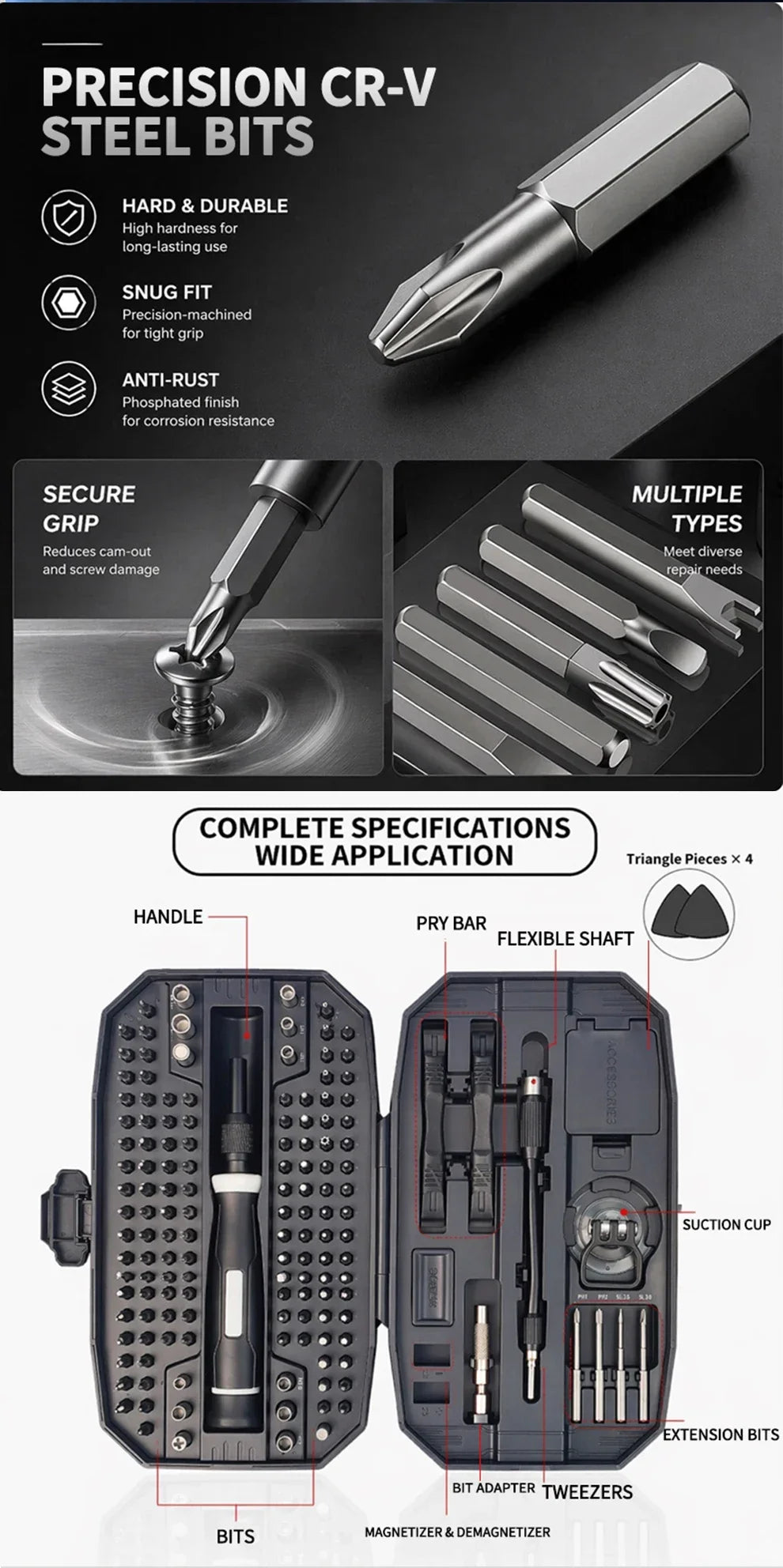152-in-1 Precision Magnetic Screwdriver Repair Tool Kit with Flexible Shaft Tweezers Pry Tools for Phone Laptop PC Watch Console