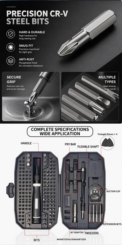 152-in-1 Precision Magnetic Screwdriver Repair Tool Kit with Flexible Shaft Tweezers Pry Tools for Phone Laptop PC Watch Console