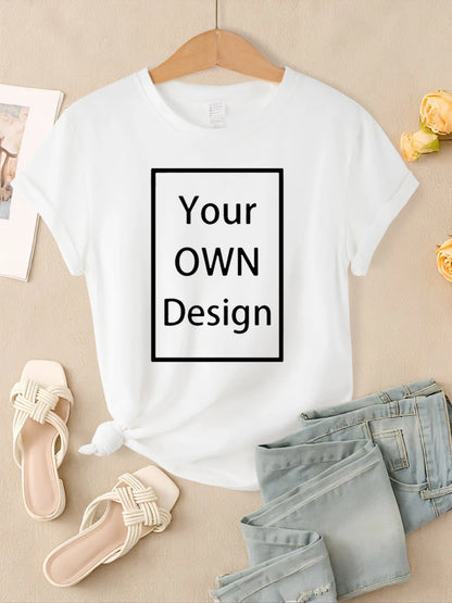 Summer Custom Womens T-Shirts DIY Logo/Graphic Tops Basic Multicolor T Shirt Loose O-Neck Short Sleeve Tees Casual Woman Clothes