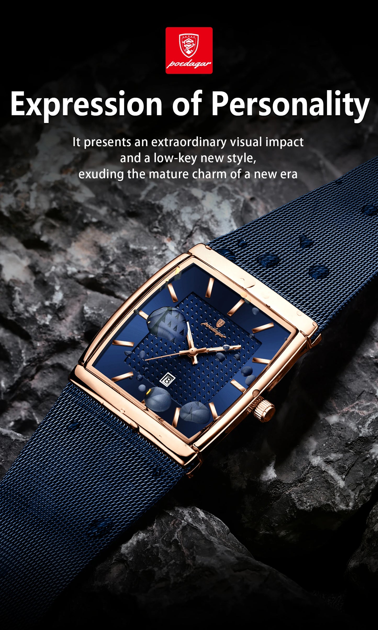 POEDAGAR Original Luxury Men's Wristwatch Stainless Steel Mesh Waterproof Luminous Date Man Watch Fashion Quartz Watches For Men