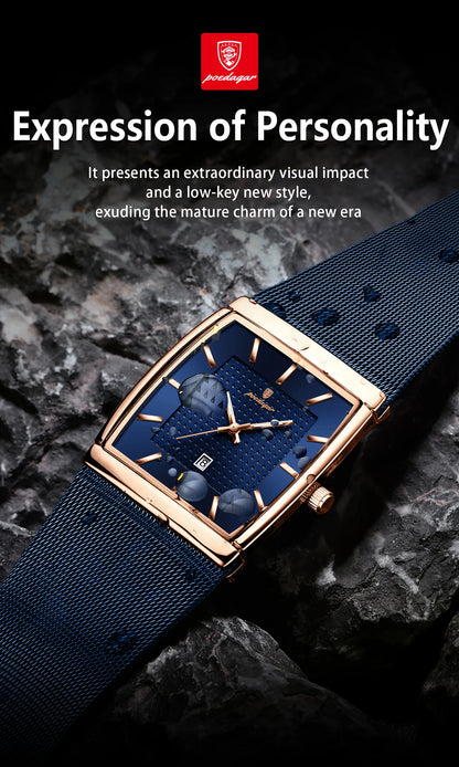 POEDAGAR Original Luxury Men's Wristwatch Stainless Steel Mesh Waterproof Luminous Date Man Watch Fashion Quartz Watches For Men