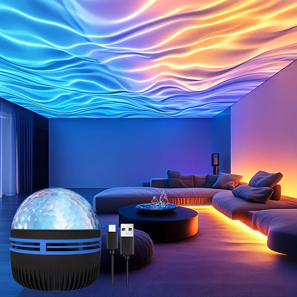 Galaxy Starry Projector LED Night Light Remote Control RGB Water Wave 7 Modes USB Plug-in Galaxy Lamp Bedroom Party Bar Decor