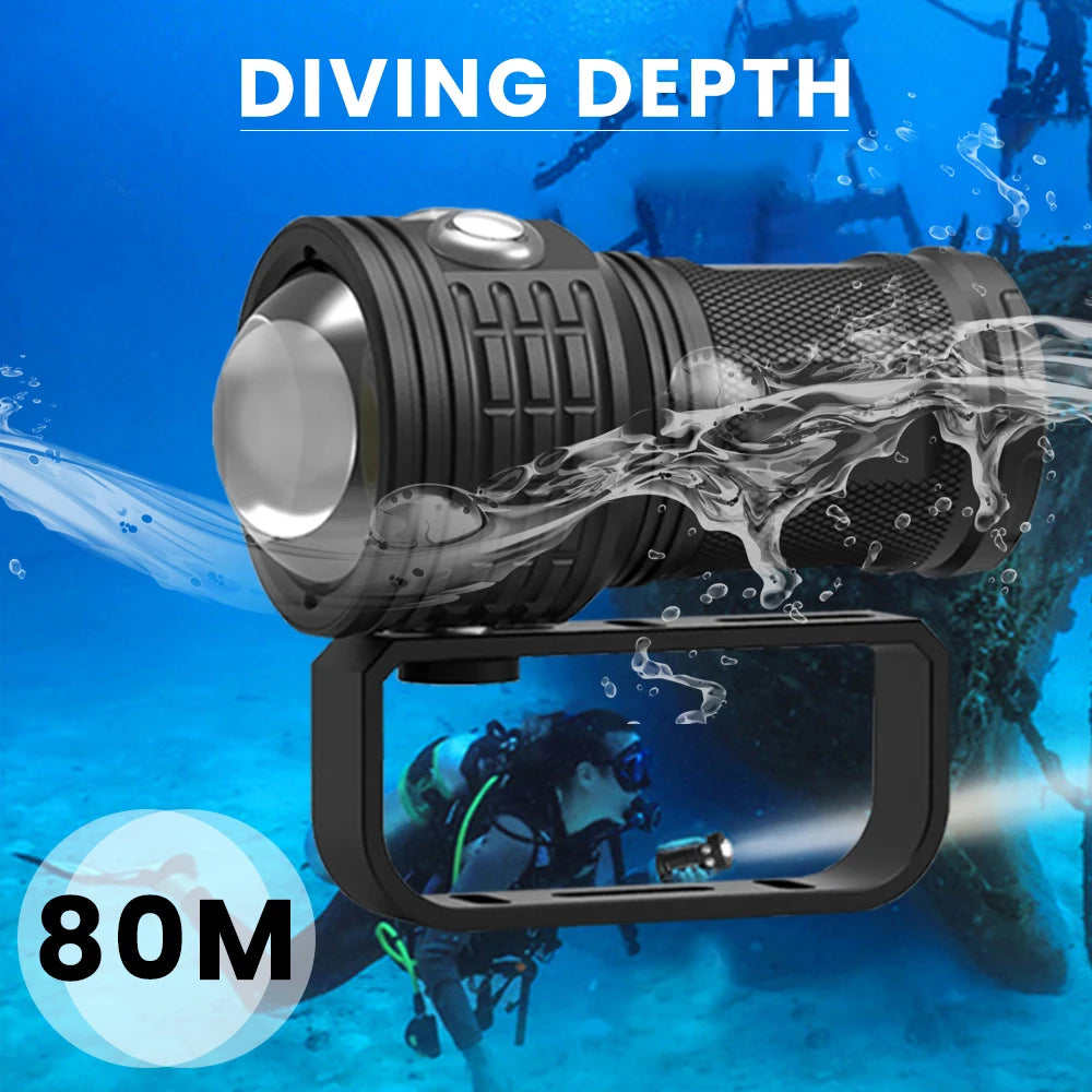 Asafee DRC01 COB LED 6000LM 80M Underwater Diving Flashlight White Red Blue 80° Light 500M Range Torch IPX8 Waterproof Lantern