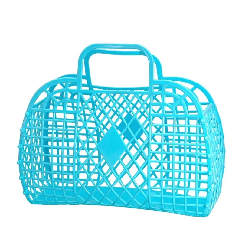 Summer Jelly Bag Portable Vegetable Basket Hollow Jelly Bag Girl Large Capacity Holiday Handbag Jelly Beach Tote Bags Organizer