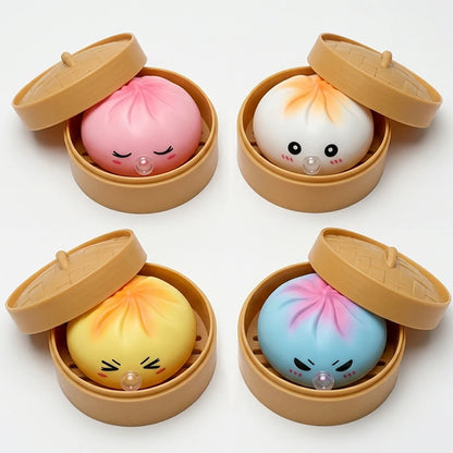 1/4Box Dumpling Squeeze Blow Bubbles Toy Dumpling Squishies Set with Steamer Bubble-Blowing Squishies Stretchy Fidget Sensory