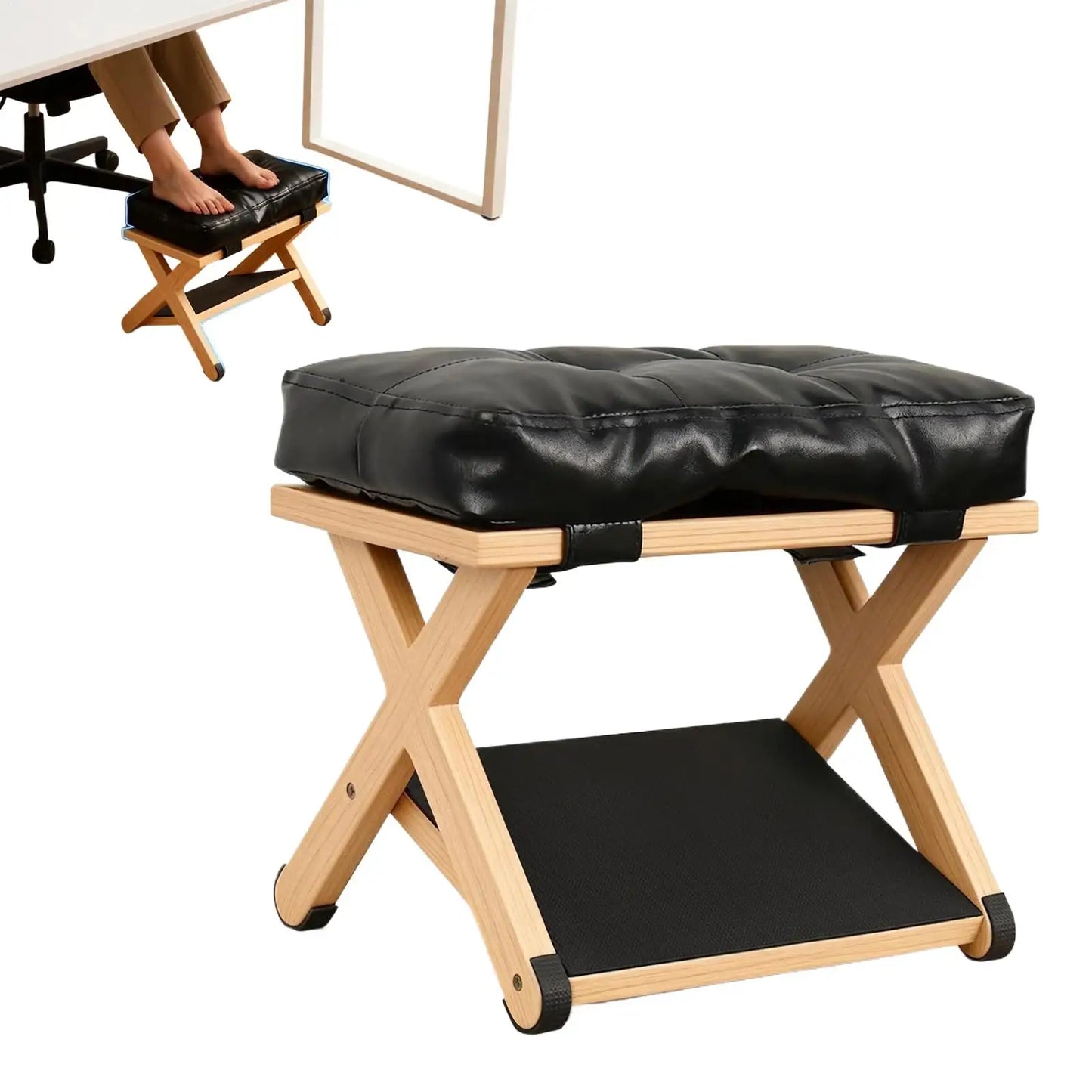 Desk Foot Stool Wooden Double-Layer Non-Slip Ergonomic Leg Rest Office Desk Footrest for Home Dorm Office Apartment Study