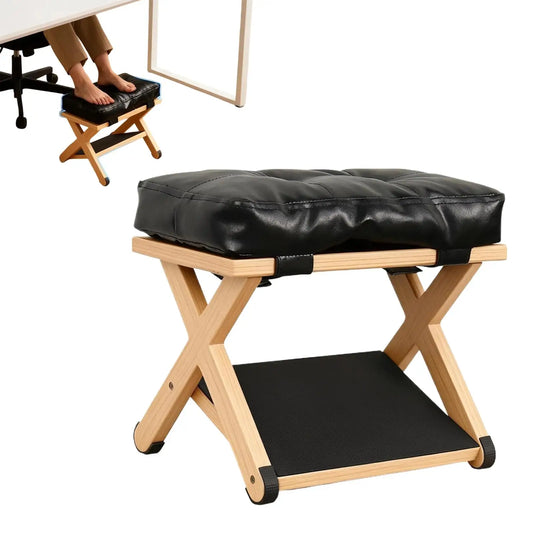 Desk Foot Stool Wooden Double-Layer Non-Slip Ergonomic Leg Rest Office Desk Footrest for Home Dorm Office Apartment Study
