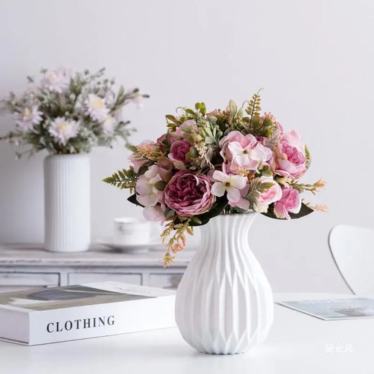 Plastic Vase White Imitation Ceramic Flower Pot Nordic Decor Wedding Home Table Outdoor Diy High Quality Gift Prop Bonsai Garden