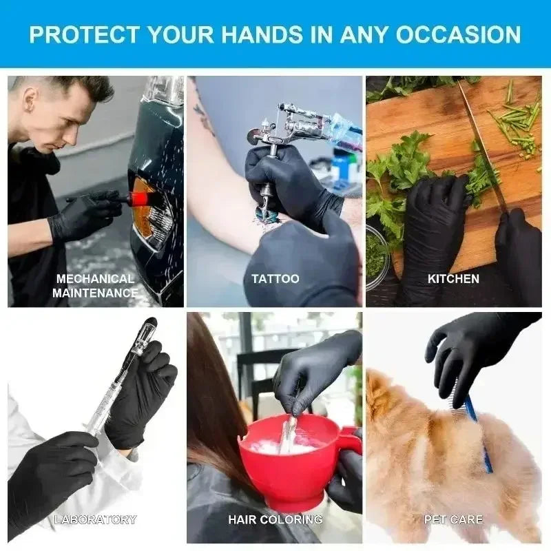 Black Nitrile Gloves Disposable Gloves for Household Cleaning Work Safety Tools Gardening Gloves Kitchen Cooking Tools Tatto