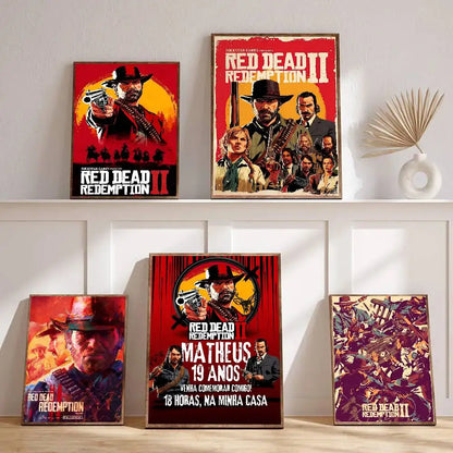 Red Dead Redemption 2 Game Poster Self-adhesive Art Room Entrance Restaurant Wall Decor Art Painting