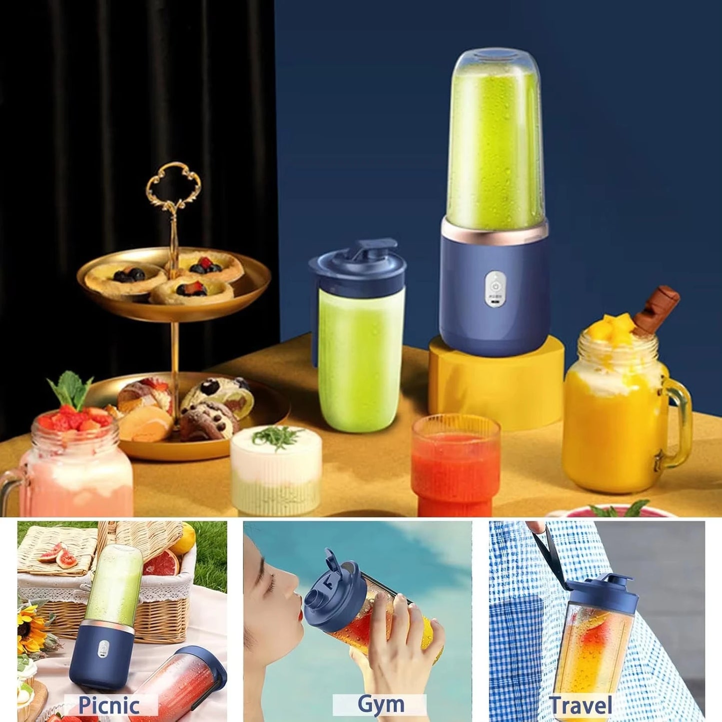 USB Personal Mini Juicer Cup Handheld Travel Blender Portable Single Double Cup for Water Bottles