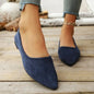 Women's Navy Blue Suede Pointed Toe Flat Shoes | Rhinestone Green Gem Decor Ballet Flats | Elegant Office Casual Shoes