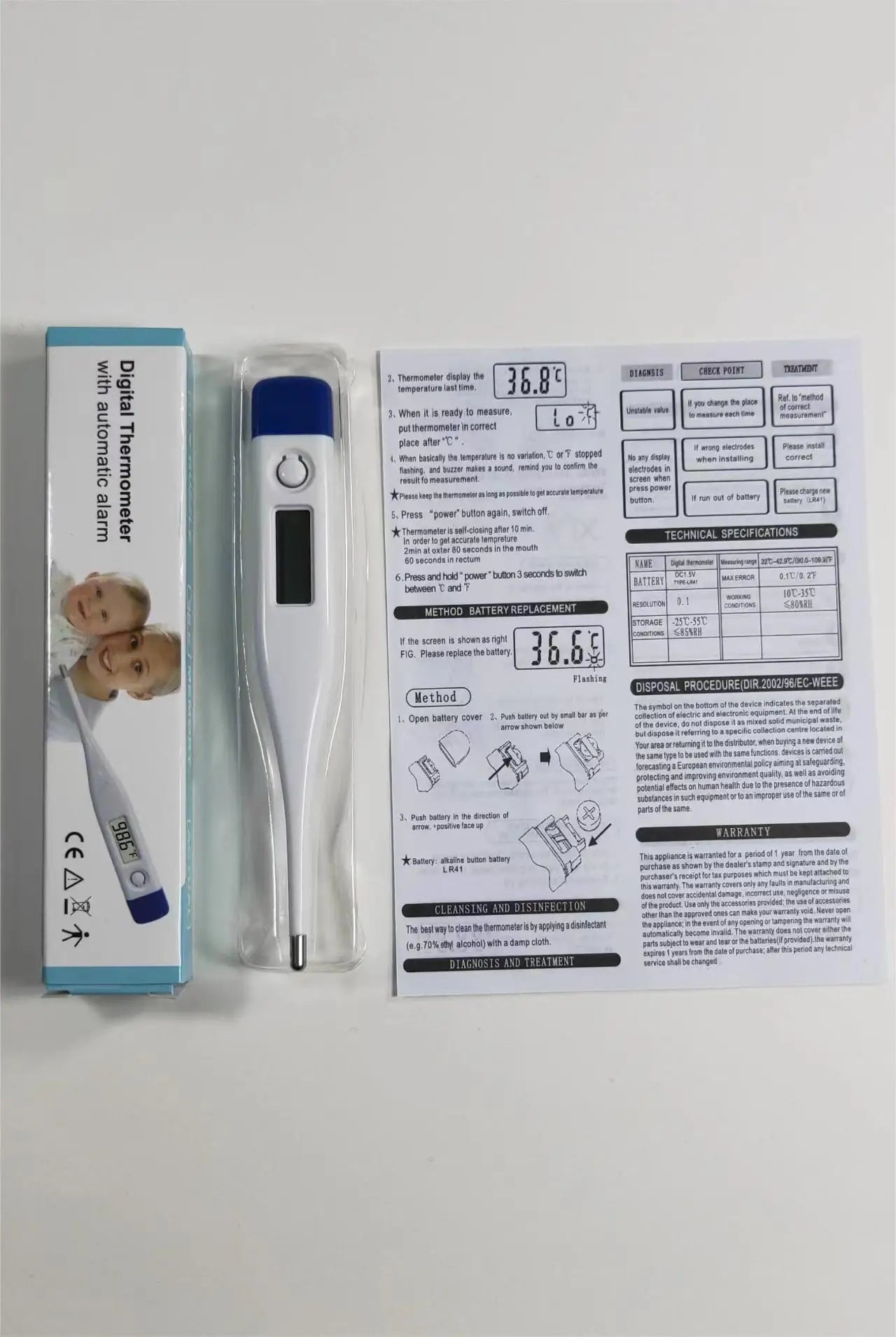 Portable Electronic Thermometer (1PC) - Precise Home Thermometer for Fever Monitoring & Health Care (Axillary/Oral/Forehead)