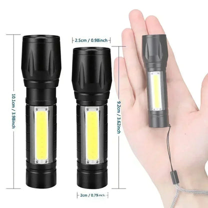 Portable COB+LED Camping Light Flashlight USB Rechargeable Zoom Tactical Torch Lamp Waterproof Emergency Torch Christmas Gift