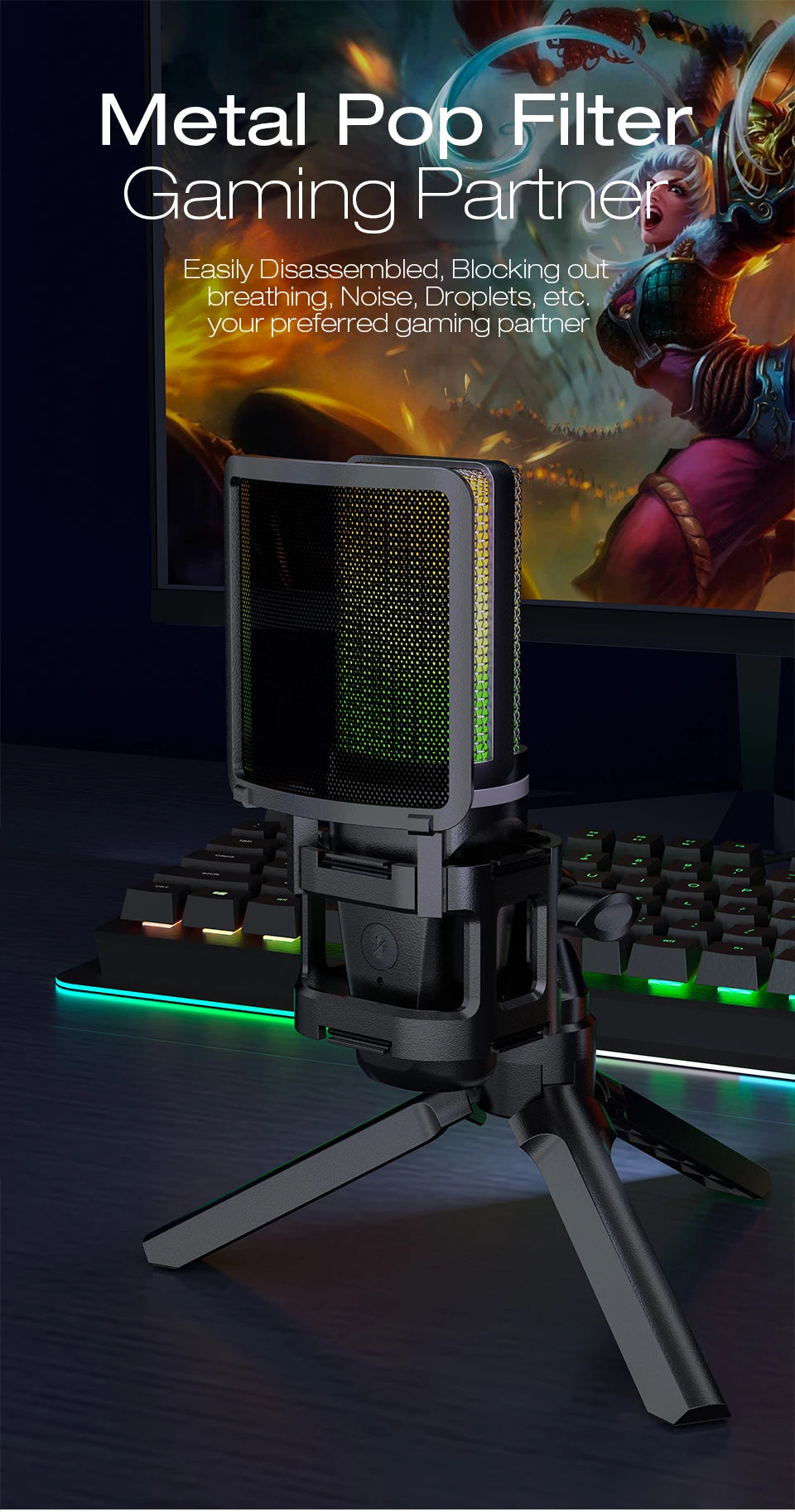 Zealsound RGB USB Condenser Gaming Microphone Computer Professional Mic For PC PS4 PS5 Mac Phone Recording Streaming Podcasting