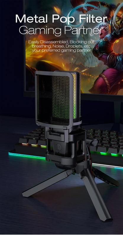 Zealsound RGB USB Condenser Gaming Microphone Computer Professional Mic For PC PS4 PS5 Mac Phone Recording Streaming Podcasting