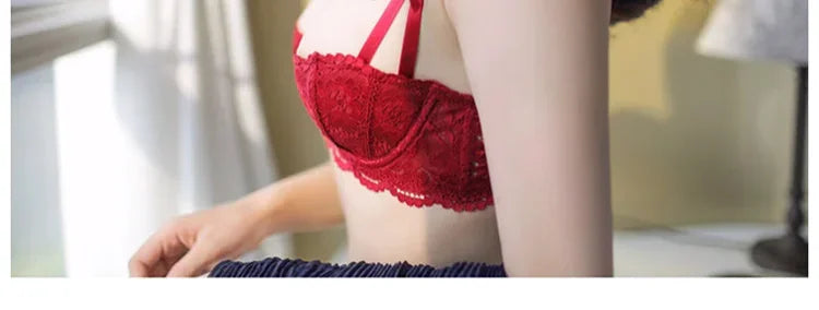 French Lace Half-Cup Bra Ultra-Thin Compact Small Bras  Kawaii Lingerie Sexy Push Up Japanese Style Minimalist Design for Women