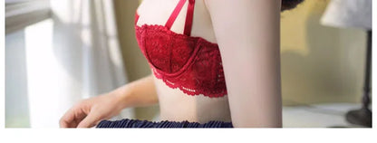 French Lace Half-Cup Bra Ultra-Thin Compact Small Bras  Kawaii Lingerie Sexy Push Up Japanese Style Minimalist Design for Women