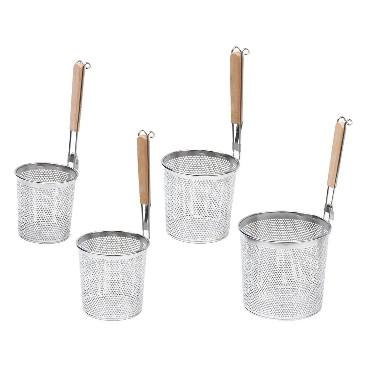 Stainless Steel Pasta Strainer Frying Serving Basket with Wood Handle for Onion