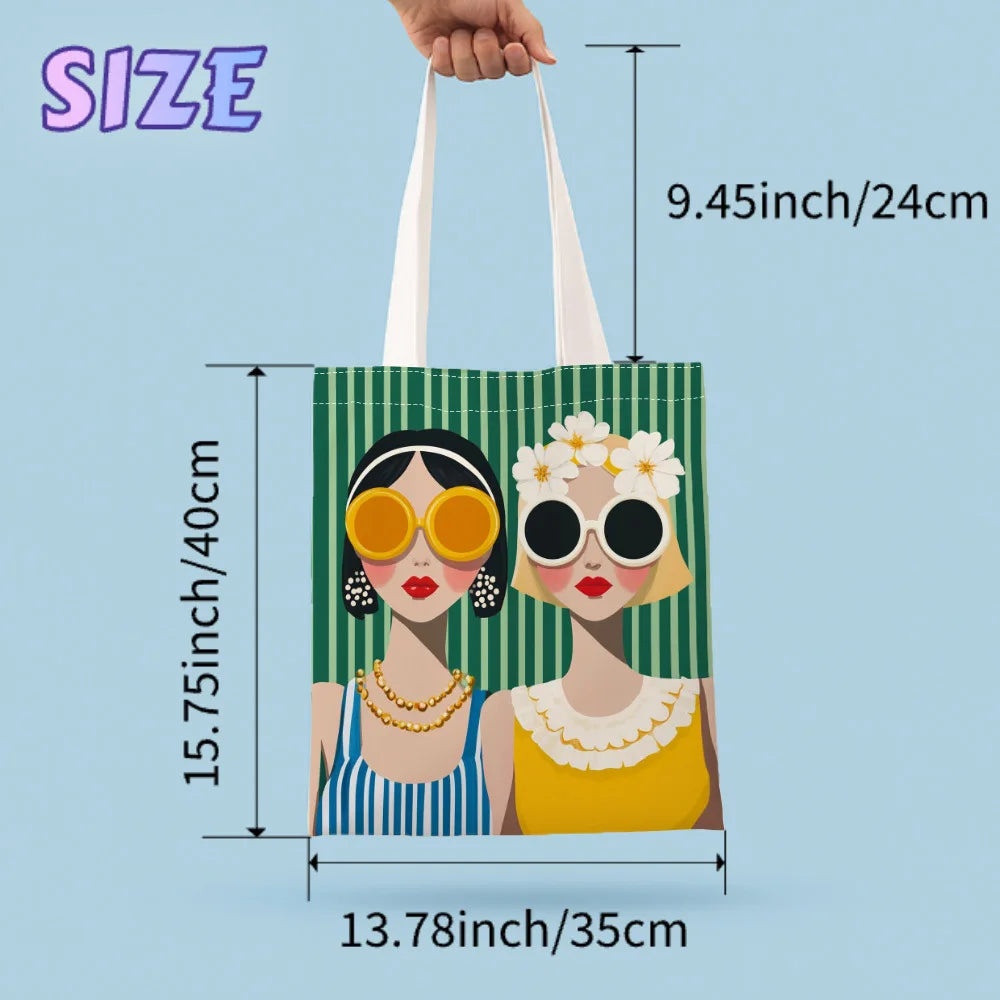 A Fashion glasses pattern printed canvas tote bag, suitable for daily use, shopping, school, and travel