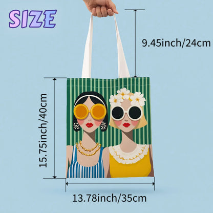 A Fashion glasses pattern printed canvas tote bag, suitable for daily use, shopping, school, and travel