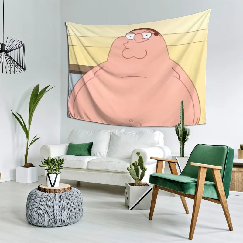 VIKAMA Family Guy Peter Griffin Tapestry Funny Cartoon Character Wall Hanging with Meme Elements for Bedroom Decor