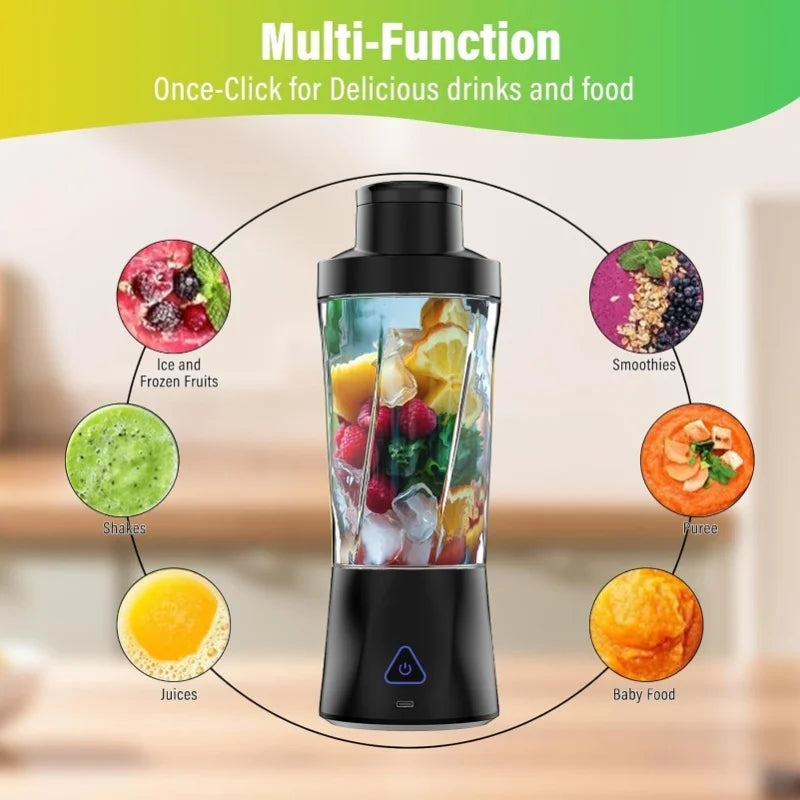 6000mAh USB Rechargeable Personal Blender 6 Blades Self Cleaning Portable Juicer With Lid For Smoothies Shakes