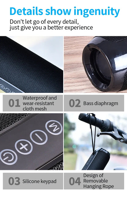 TG117 Portable Bluetooth Speaker Outdoor Wireless Woofer Free Call /FM/TF Card/USB Flash Drive Connect Mobile Phone/Tablet/TV