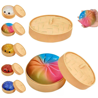 Simulation Flash Dumpling Pressure Ball Slow Rebound Soft Pinch Decompression Squishy Stress Relief Balls with Steamer