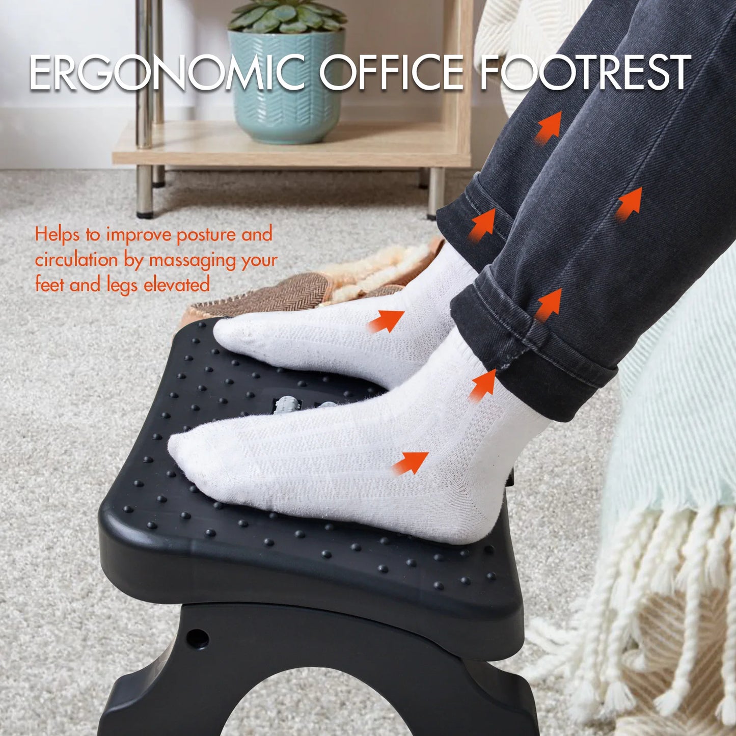 Detachable Ergonomic Under Desk Foot Stool Footrest With Massage Rollers Load 120Lbs Plastic Desk Leg Rest Home Office Footstool