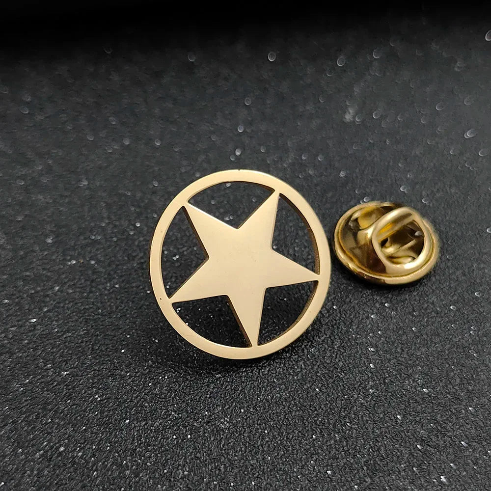 Classic Round Five-pointed Star Gold-plated Brooch, Men's Collar Lapel Pin Black, Suit Accessories, Gift for Husband