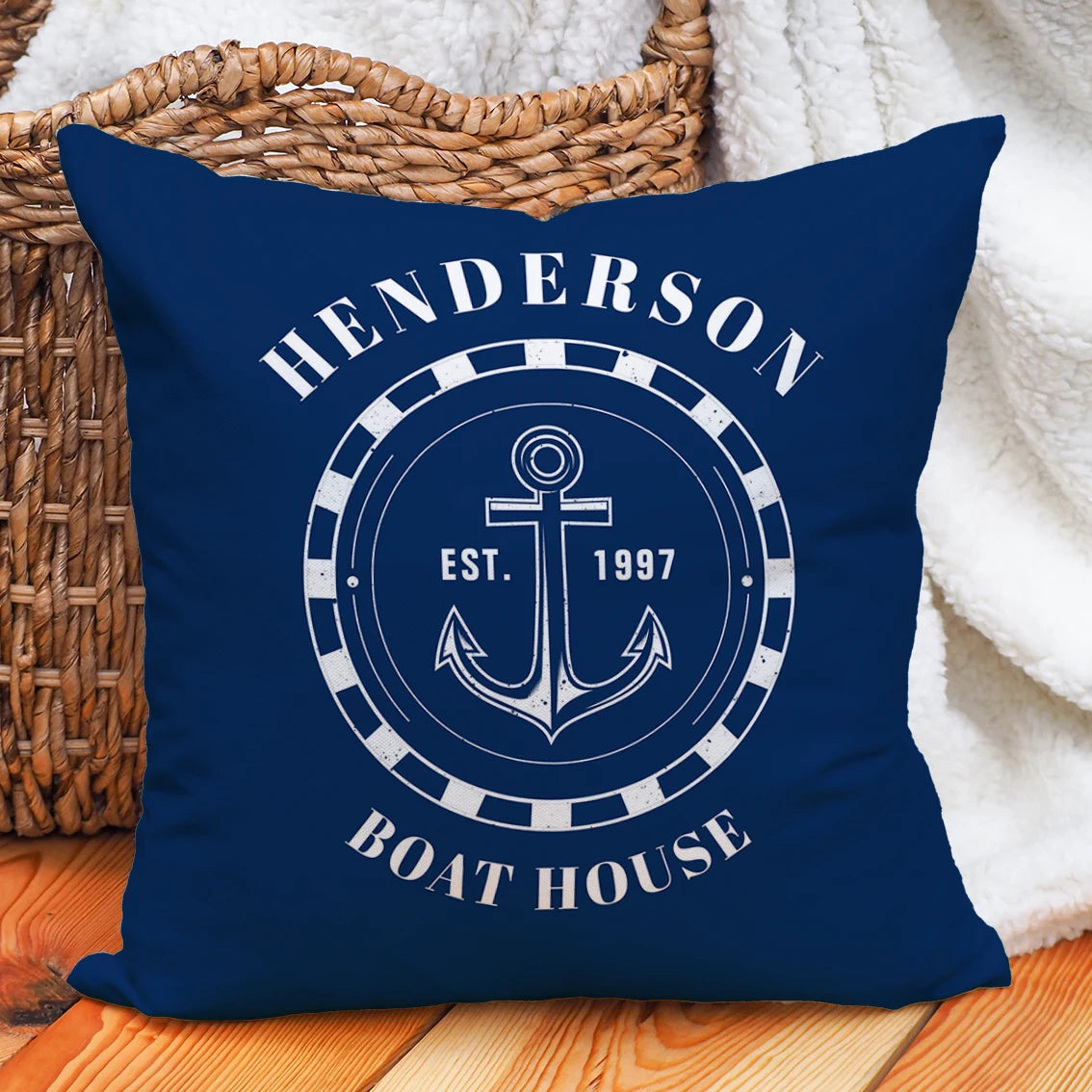 Custom Boat Name Pillow Covers Personalized Nautical Anchor Cushion Cases for Yacht Home Decor Beach House Welcome Aboard