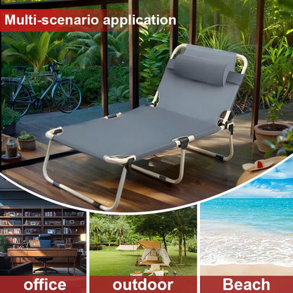 Portable Folding Recliner, Beach Camping Terrace Outdoor Chair with Adjustable Pillow, Ideal for Swimming Pool, Backyard, Lawn