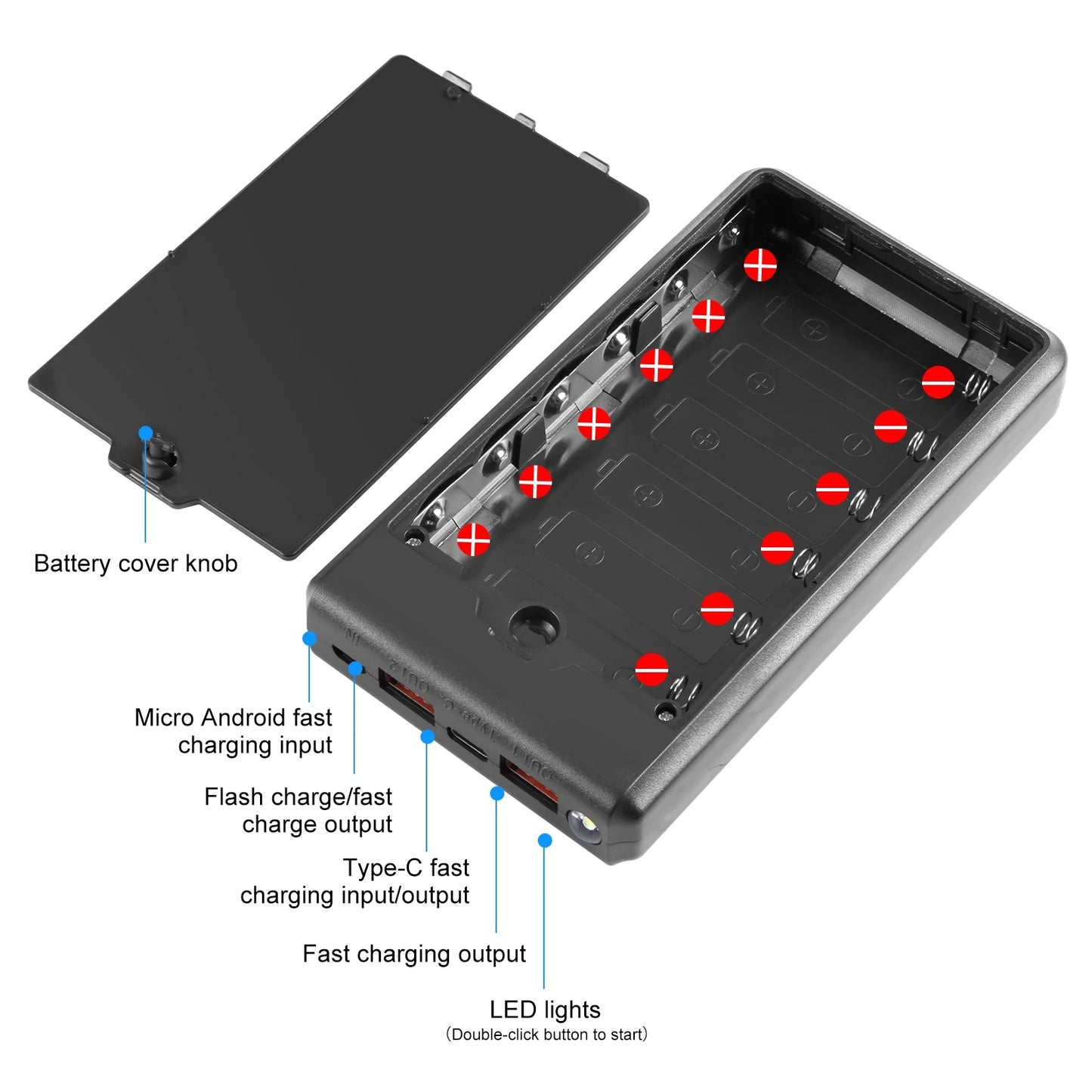 HAWEEL DIY 6 x 18650 Battery 24W Fast Charge Power Bank Box Case with Display Not Include Battery