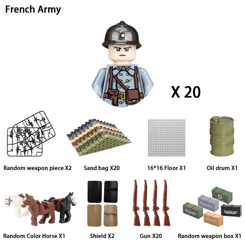 WWII Infantry Military Soldier War National Army Mini Gun armament Models Building Blocks Building Blocks Toys for Kids
