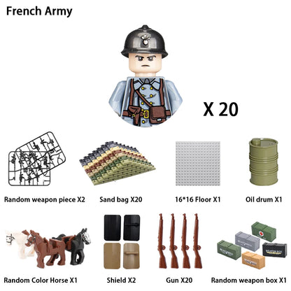 WWII Infantry Military Soldier War National Army Mini Gun armament Models Building Blocks Building Blocks Toys for Kids