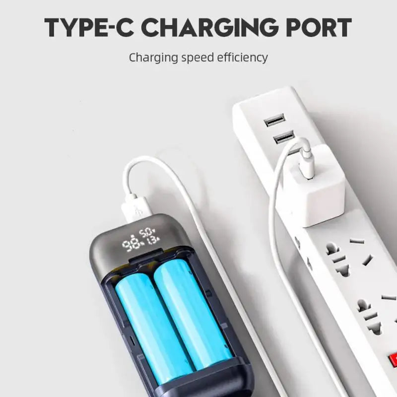 18650 Battery Charger Case DIY Power Bank Box Portable QC 3.0 PD 18W Fast Charging Case for 18650 21700 20700 Lithium Batteries