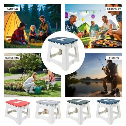 Portable Folding Footstool Stool - Lightweight Sturdy Plastic Square Step Stool with Anti-Slip Base & Handle, Compact Design