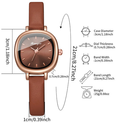 5PCS/Set Elegant Square Women Quartz Watch Leather Strap Wristwatches Heart Jewelry Set Relogio Feminino (Without Box)