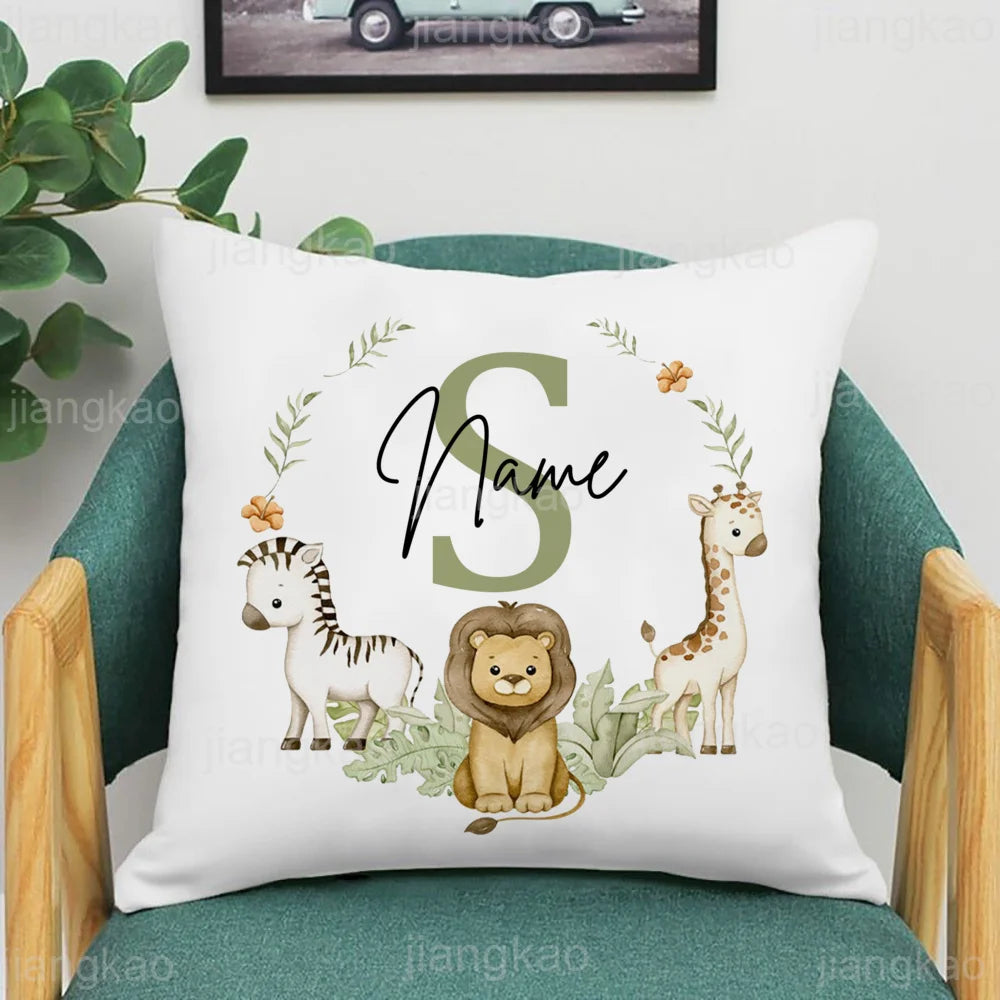 Animal with Name Pillow Case Personalized Pillow Dust Cover Bedroom Kids Wild Party Decoration Pillowcase Birthday Children Gift