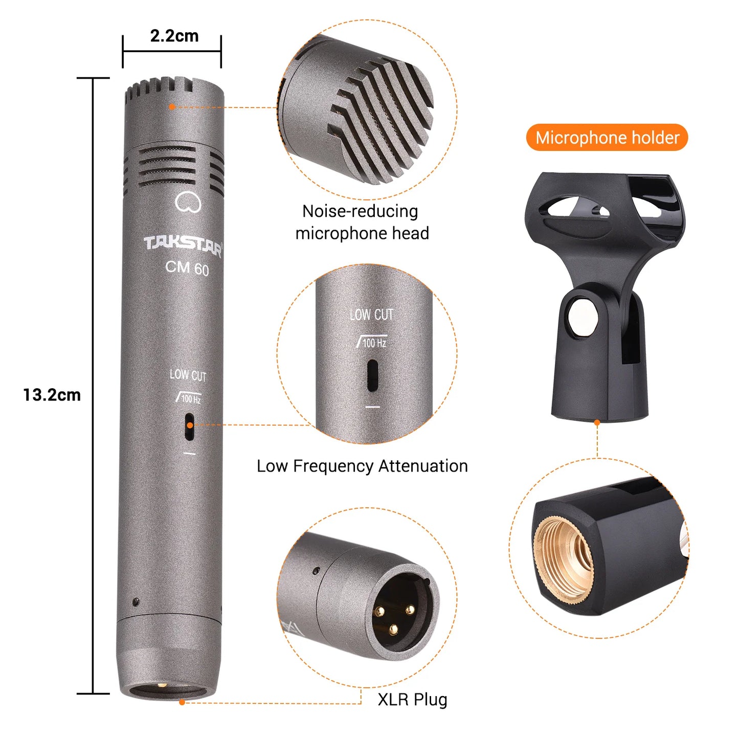 TAKSTAR CM-60 Professional Condenser Microphone XLR Cardioid Mic 48V Phantom Power Supply for Studio Recording Broadcasting Mic