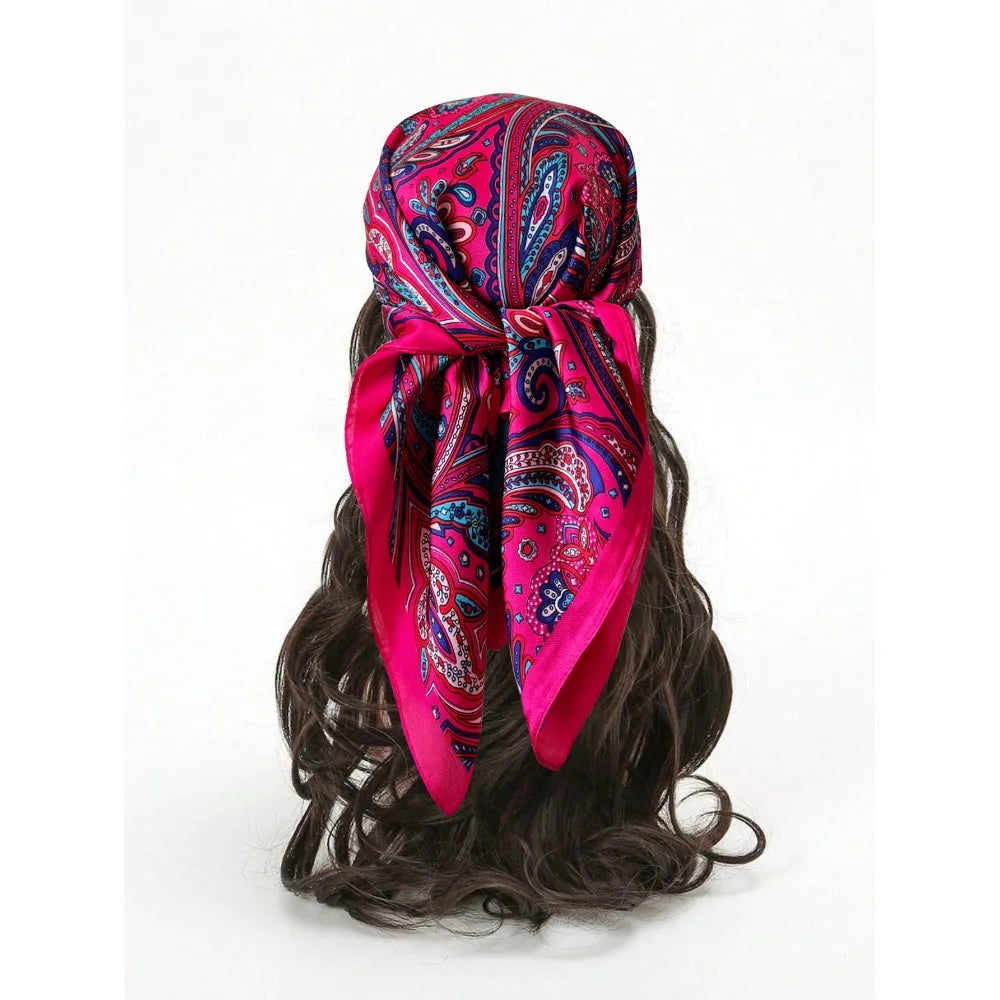 New Luxury Print Imitation Silk Square Scarf Thin Vintage Headkercheif Hijab Foulard Bandana Hair Scarf Headband Women