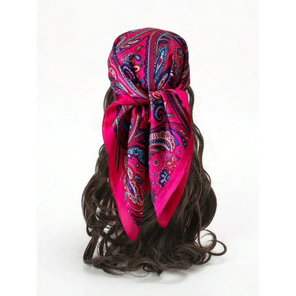 New Luxury Print Imitation Silk Square Scarf Thin Vintage Headkercheif Hijab Foulard Bandana Hair Scarf Headband Women